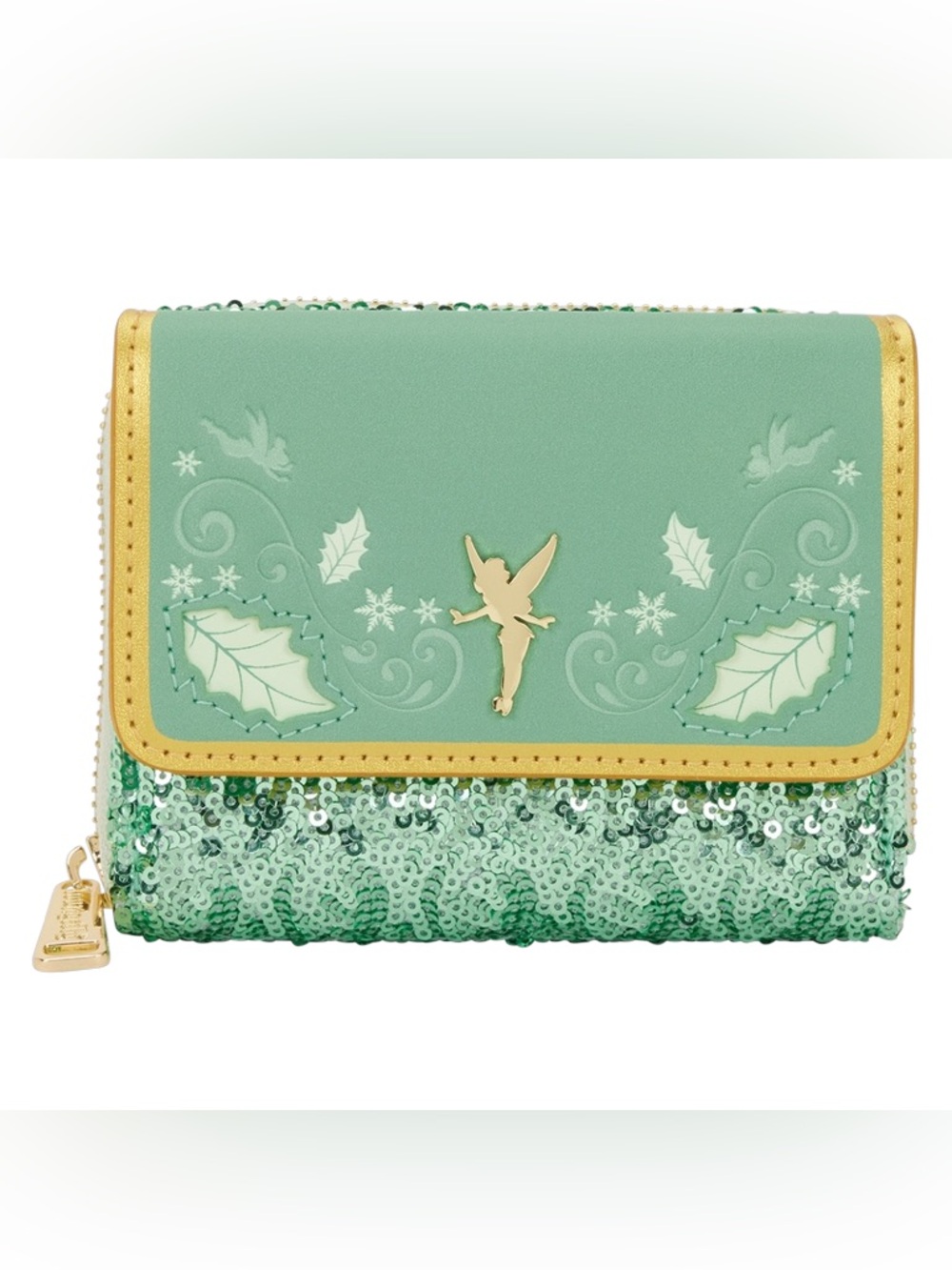 Peter Pan Tinker Bell Holiday Sequin Tri-Fold Wallet NWT